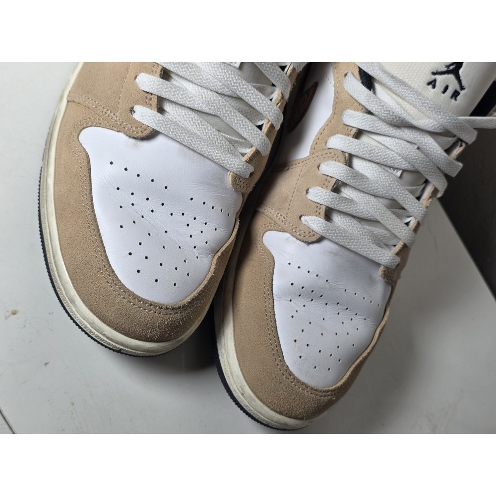 Jordan Air Jordan 1 Low Low Top Suede Leather Sneakers Beige White Black Men's - Picture 2 of 12